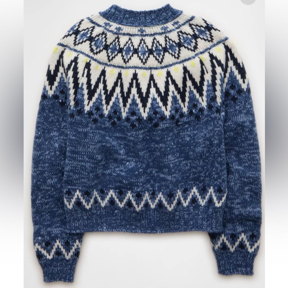 AE XL Blue White Multi Fair Isle Snow Stopper Knit Sweater - Picture 6 of 16